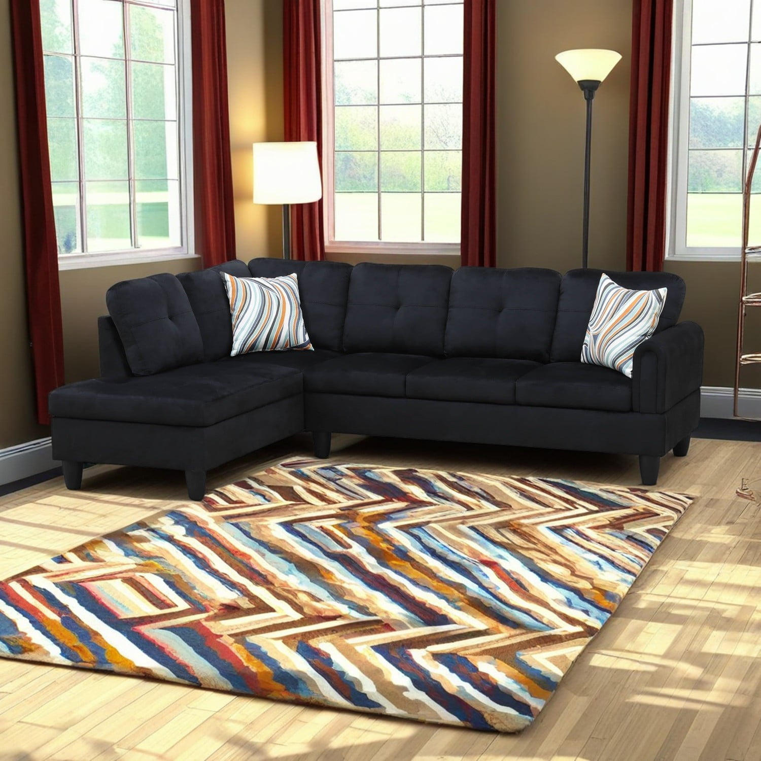 Hommoo Sofa Set, Flannel 2-Piece Couch Living Room Sofa Set,Suitable for Home,Black