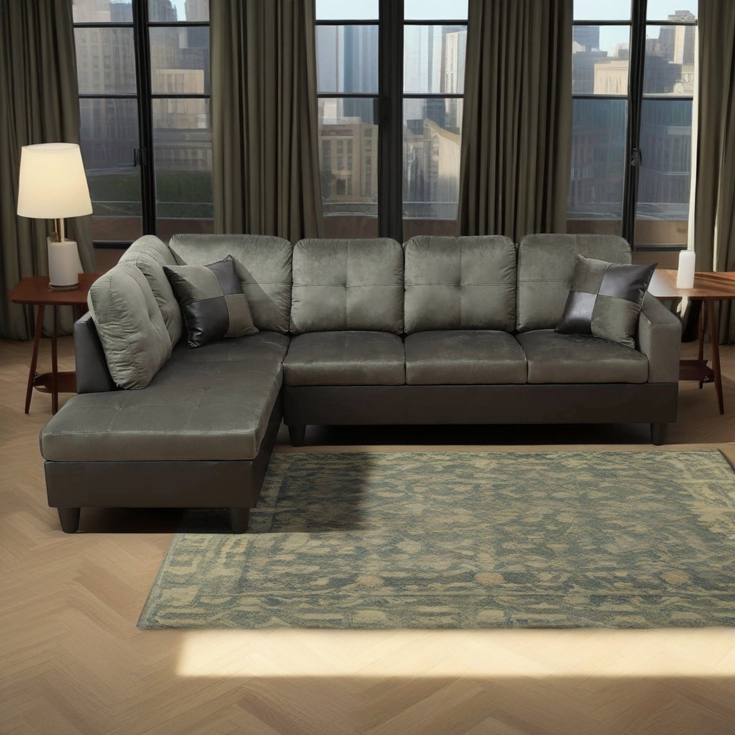 Hommoo Sofa Set, Flannel And PVC 2-Piece Couch Living Room Sofa Set,Taupe