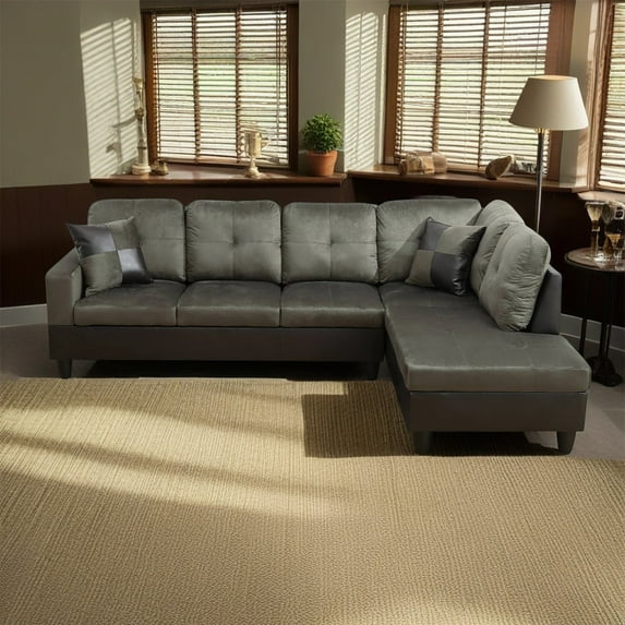 Hommoo Sofa Set, Flannel And PVC 2-Piece Couch Living Room Sofa Set,Taupe