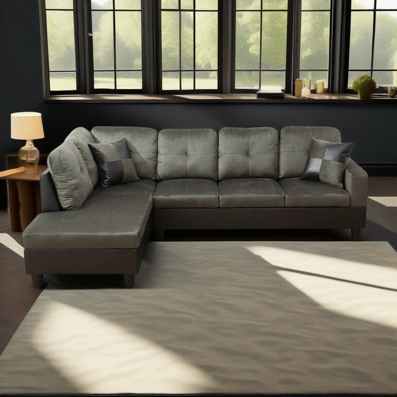 Hommoo Sofa Set, Flannel And PVC 2-Piece Couch Living Room Sofa Set,Taupe