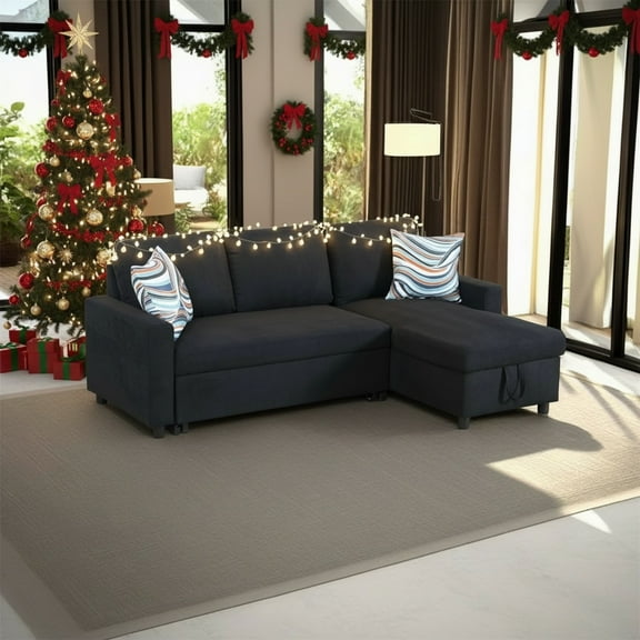 Hommoo Sofa Set, Flannelette 2-Piece Couch Living Room Sofabed,L-Shaped Sectional Sofa,Sectional Couches for Living Room,Black