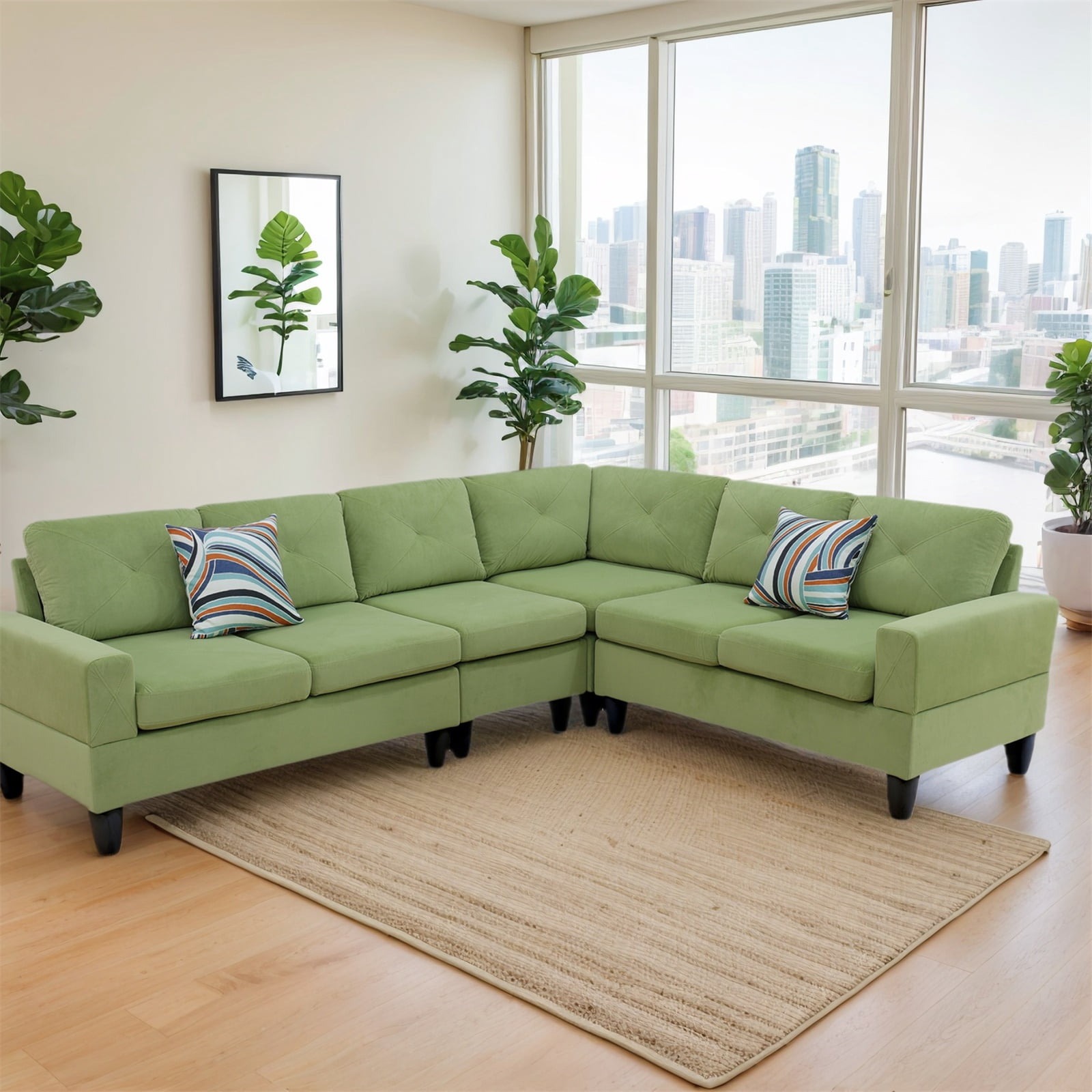 Hommoo Sofa Set,Massa Flannel 4-Piece Couch Living Room Sofa Set,Sectional Couches for Living Room,Apple-Green