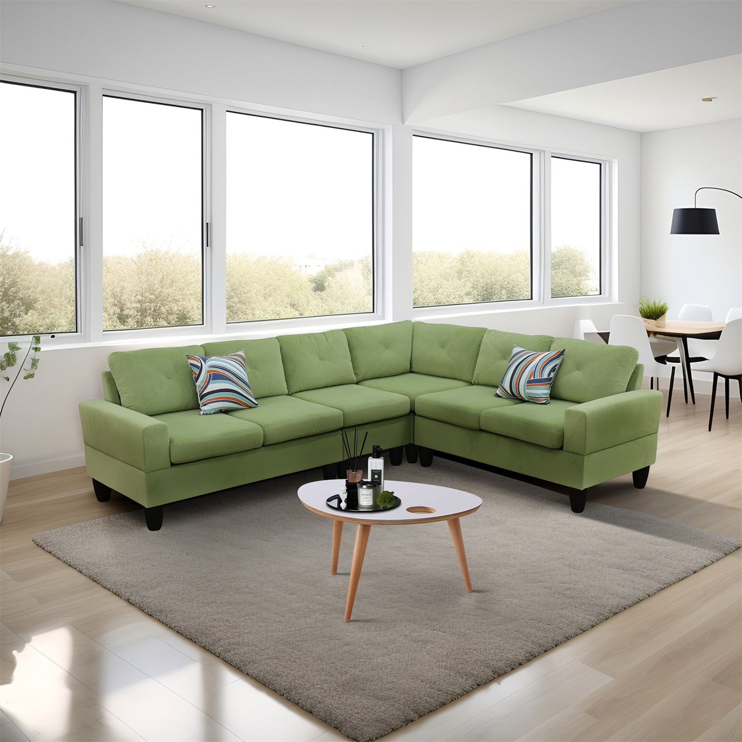 Hommoo Sofa Set Massa Flannel 4 Piece Couch Living Room Sofa Set Sectional Couches for Living Room Apple Green Size 95.5 inchDx75 inchWx30.5 inchh