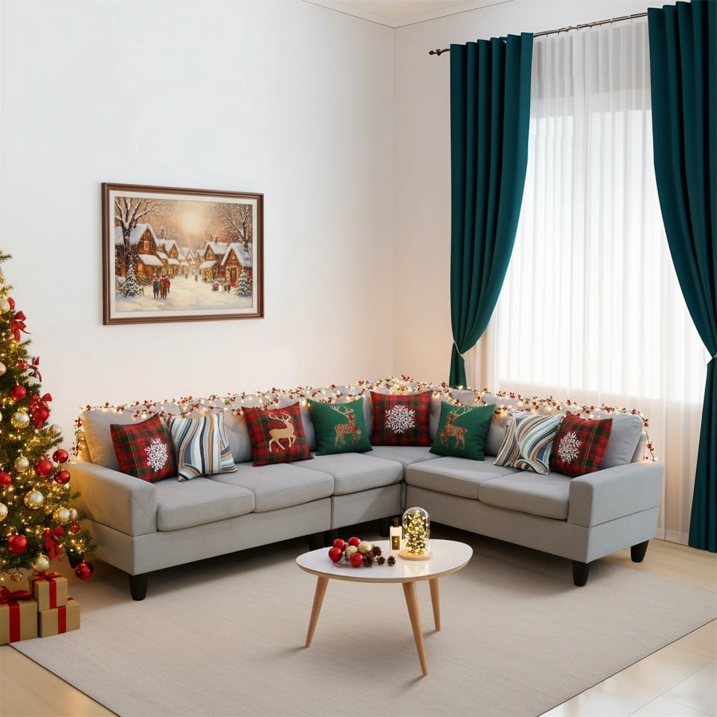 Hommoo Sofa Set,Massa Flannel 4-Piece Couch Living Room Sofa Set,Sectional Couches for Living Room,Pallid