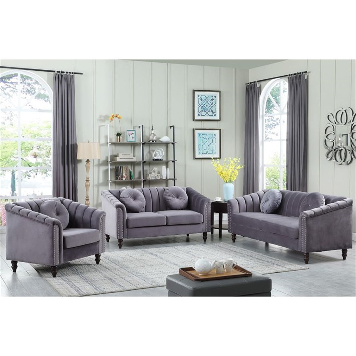 Hommoo Sofa Set,Microfiber 3-Piece Couch Living Room Sofa Set Including 3-Seater Sofa, Loveseat and Single Chair, for Apartment Furniture Set,Grey