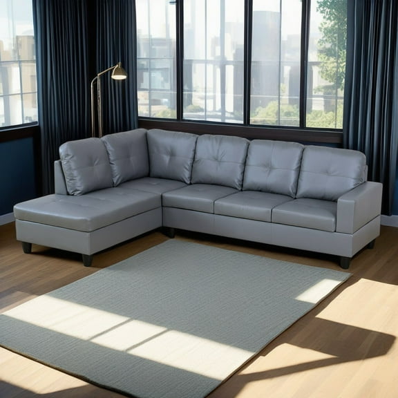 Hommoo Sofa Set, Semi PU Synthetic Leather 2-Piece Couch Living Room Sofa Set, Dark Grey