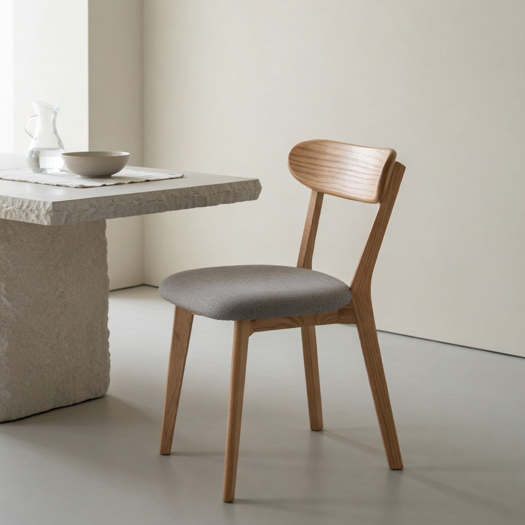 Hommoo Solid Oak Dining Chair, FAS-Grade North American Hardwood, Upholstered Seat, Farmhouse Kitchen & Living Room Chair, Gray & Natural