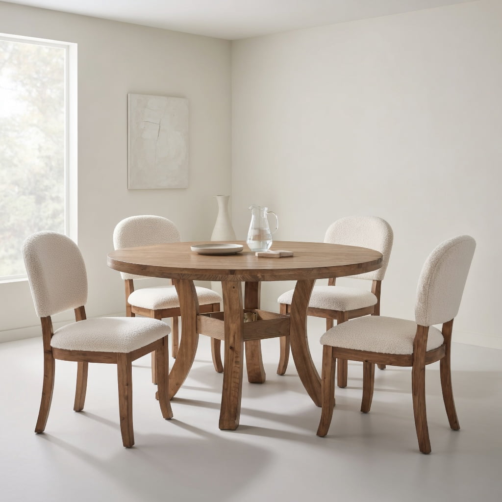 Hommoo Solid Wood Round Dining Table 47 Inch, Farmhouse Kitchen Table with Curved Splayed Legs for 4-6 People, Natural