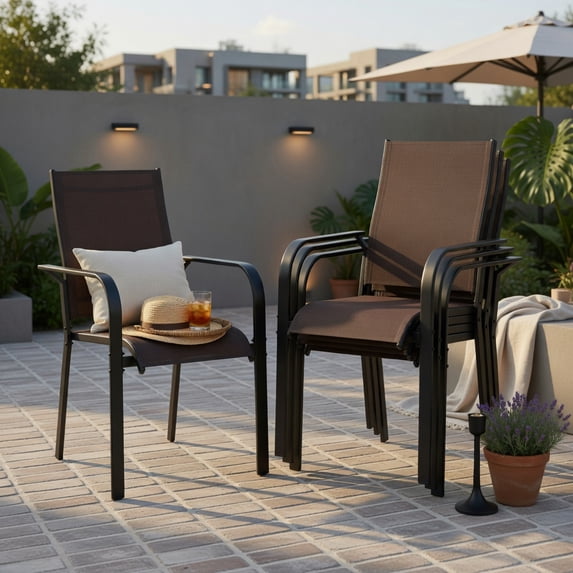 Hommoo Stackable Outdoor Patio Dining Chairs Set of 4, Metal Frame with ...