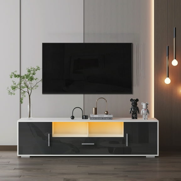 Hommoo TV Stand with LED Lights, TV Console Cabinet Table for TVs up to 65", Entertainment Center for Living Room, Gray