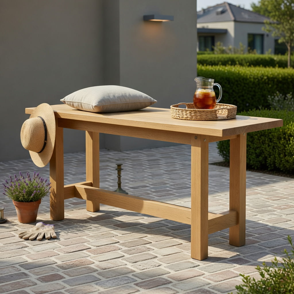Hommoo Teak Wood Outdoor Bench, H-Frame Backyard, Porch & Poolside Seating for 2, Weather-Resistant Sustainable Hardwood, Natural