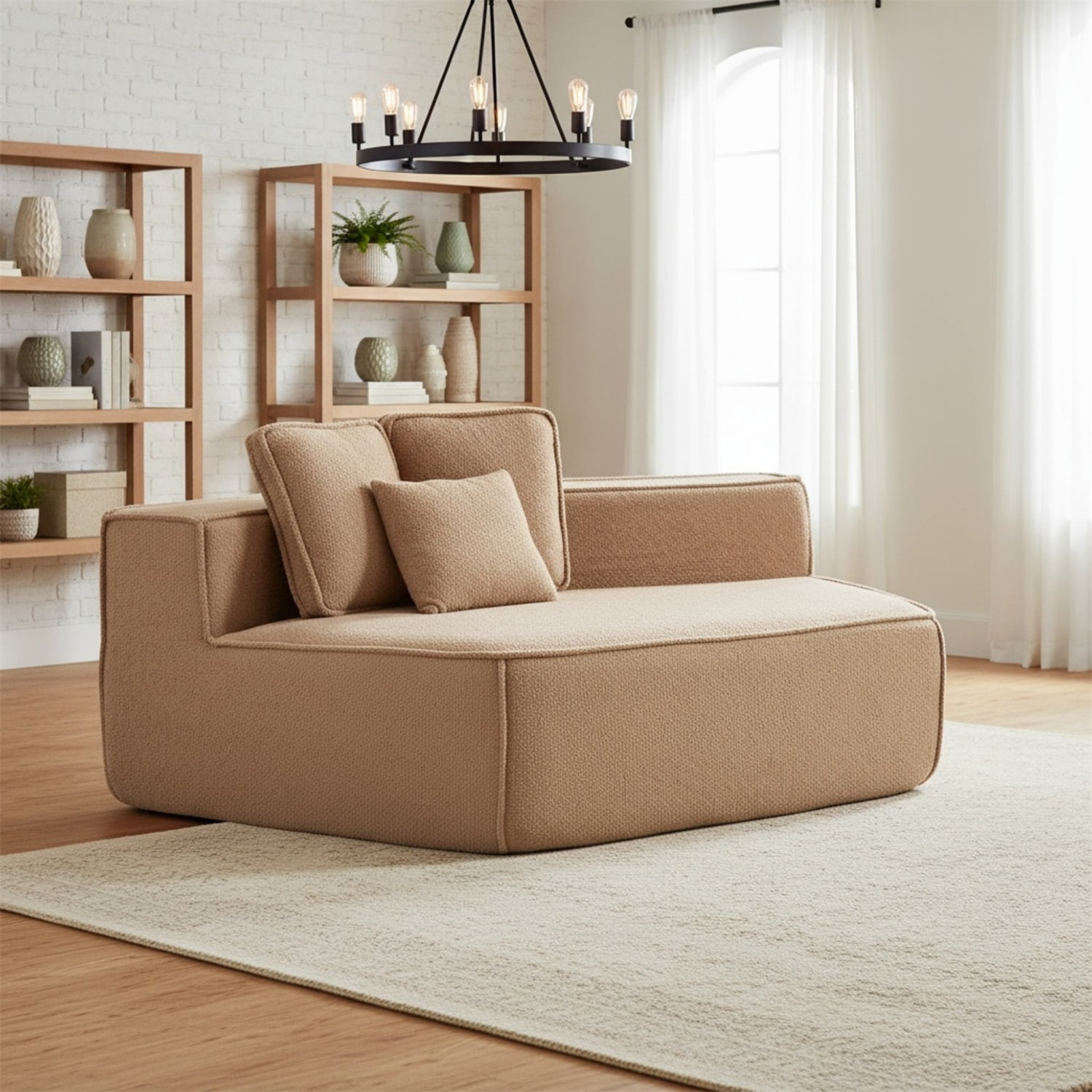 Hommoo Teddy Fleece Single Sofa Chair,Compressed Modular Floor Couch with Wide Seat and 3 Back Cushions, Soft All-Foam Support, Cozy Lounge Chair for Home, Kids & Pets, Left Side, Brown