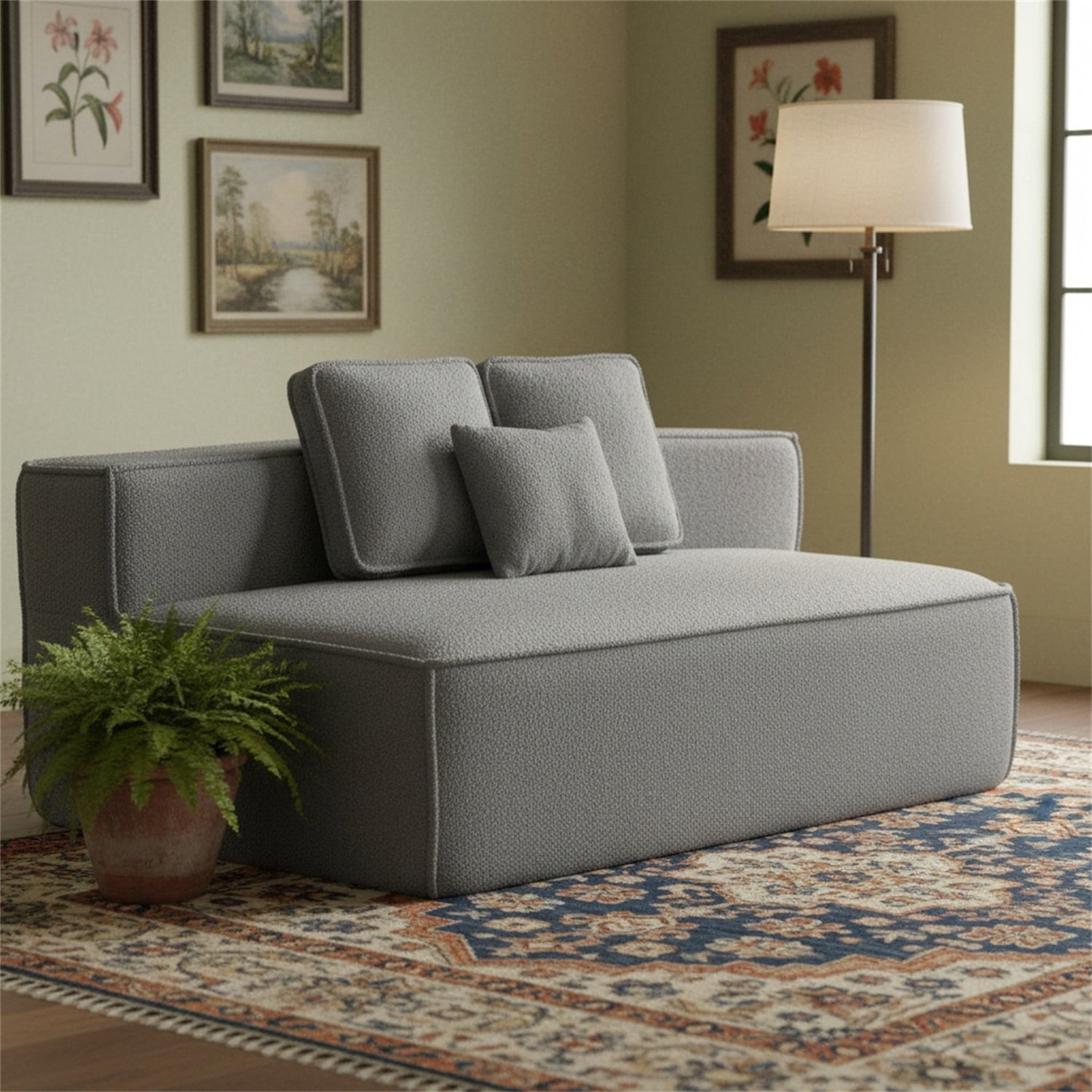 Hommoo Teddy Fleece Single Sofa Chair,Compressed Modular Floor Couch with Wide Seat and 3 Back Cushions, Soft All-Foam Support, Cozy Lounge Chair for Home, Kids & Pets, Right Side, Blue Gray