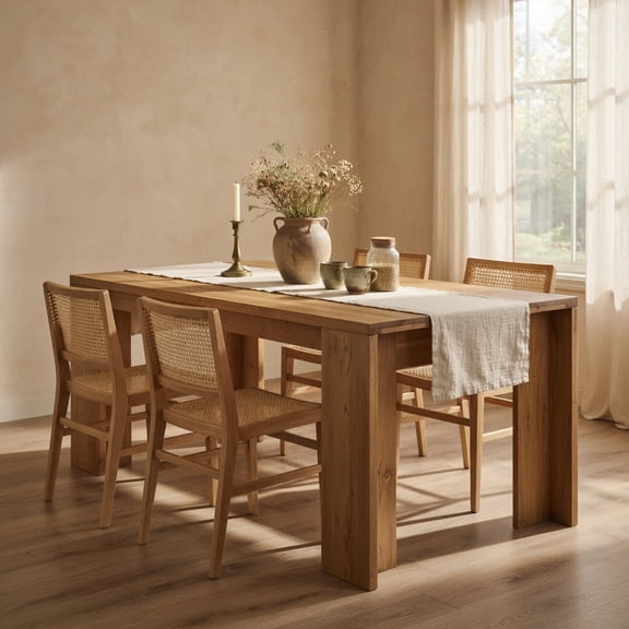 Hommoo Tribesigns Solid Wood Dining Table 63 Inch, Farmhouse Kitchen Table for 6-8 People, Rustic Wood Rectangular Table with Sturdy Legs, Easy Assembly, Natural