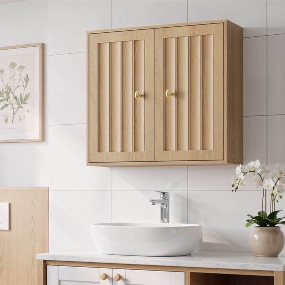 Hommoo Wall-Mounted Bathroom Cabinet with Vertical Grooved Design, Wall ...