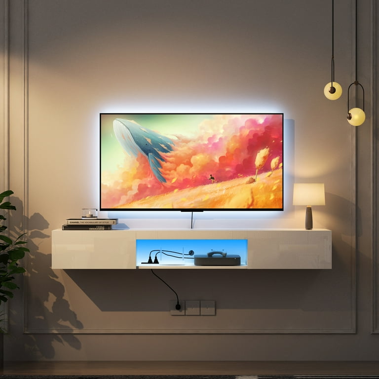 Hommoo Wall Mounted Floating TV Stand with 16 Colors LED Modern