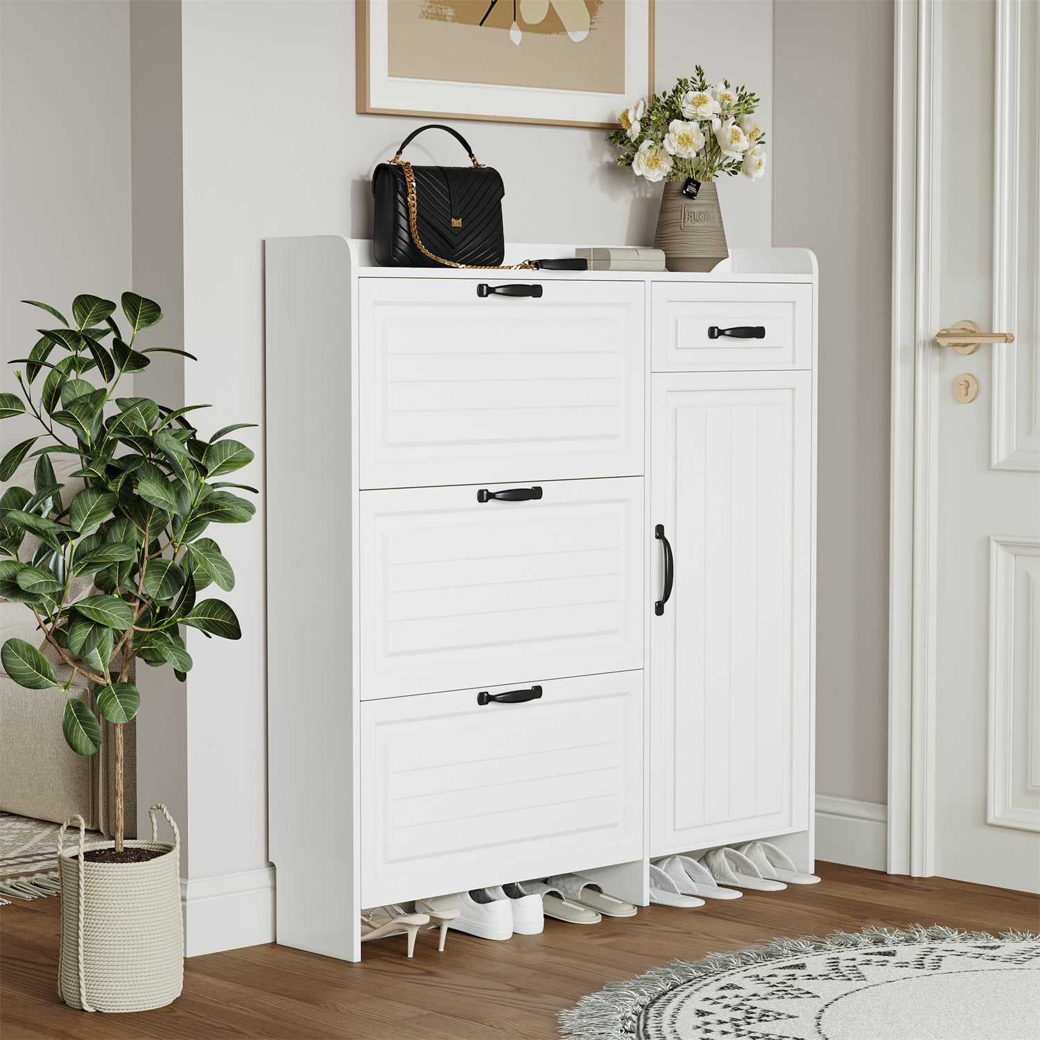 Hommoo Wooden Shoe Cabinet with 4 Drawers, Shoe Storage Cabinet for Entryway, White