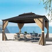 Hommow 10x12 Hardtop Gazebo, Permanent Galvanized Steel Metal Double Roof Aluminum Pavilion