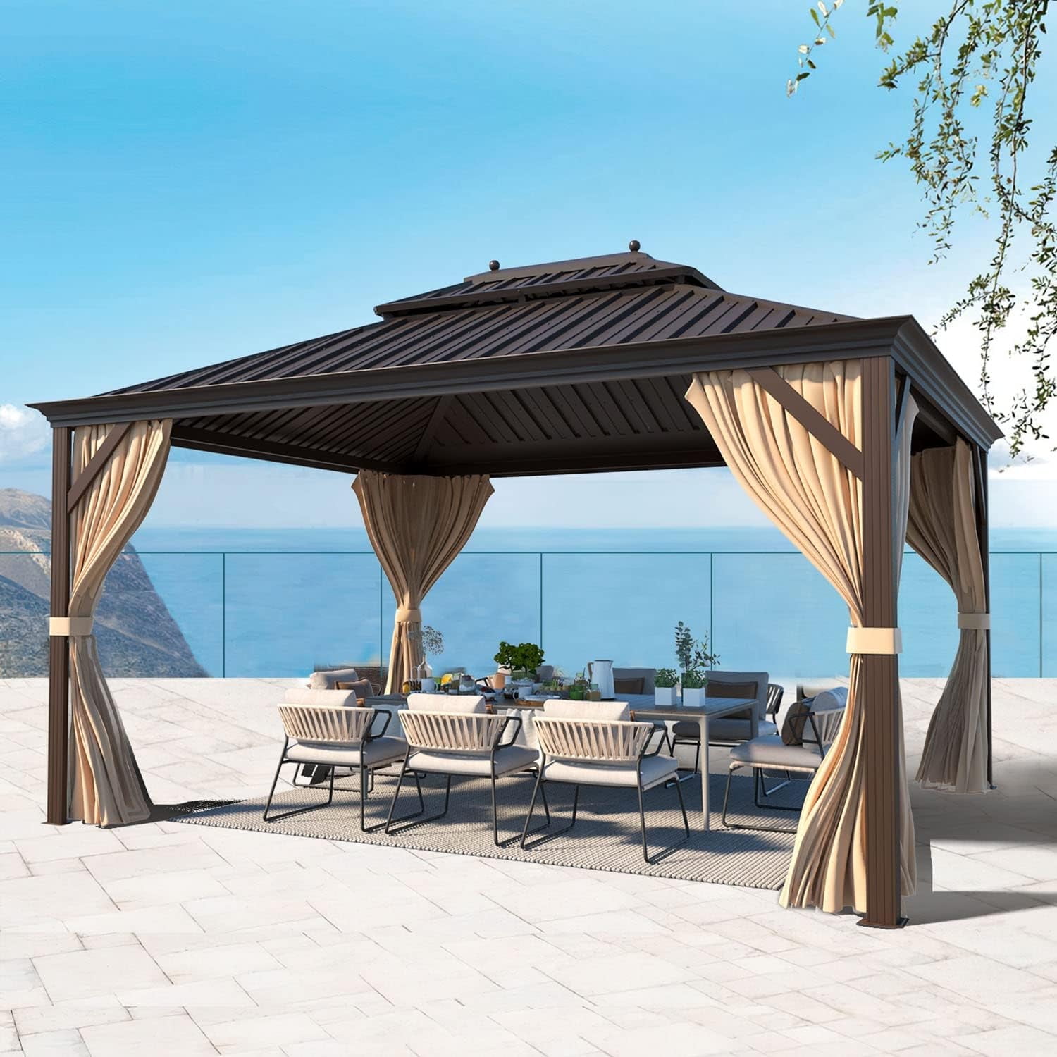 Hommow 10' x 12' Hardtop Gazebo, Permanent Galvanized Steel Metal ...