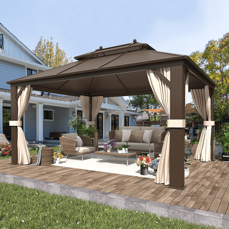 Hommow 10'x13' Hardtop Patio Gazebo, Galvanized Steel, Aluminum