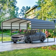 Hommow 10 x 15 ft Carport with Galvanized Steel Roof, Multi-Use Shelter, Sturdy Metal Carport for Cars, Boats, and Tractors