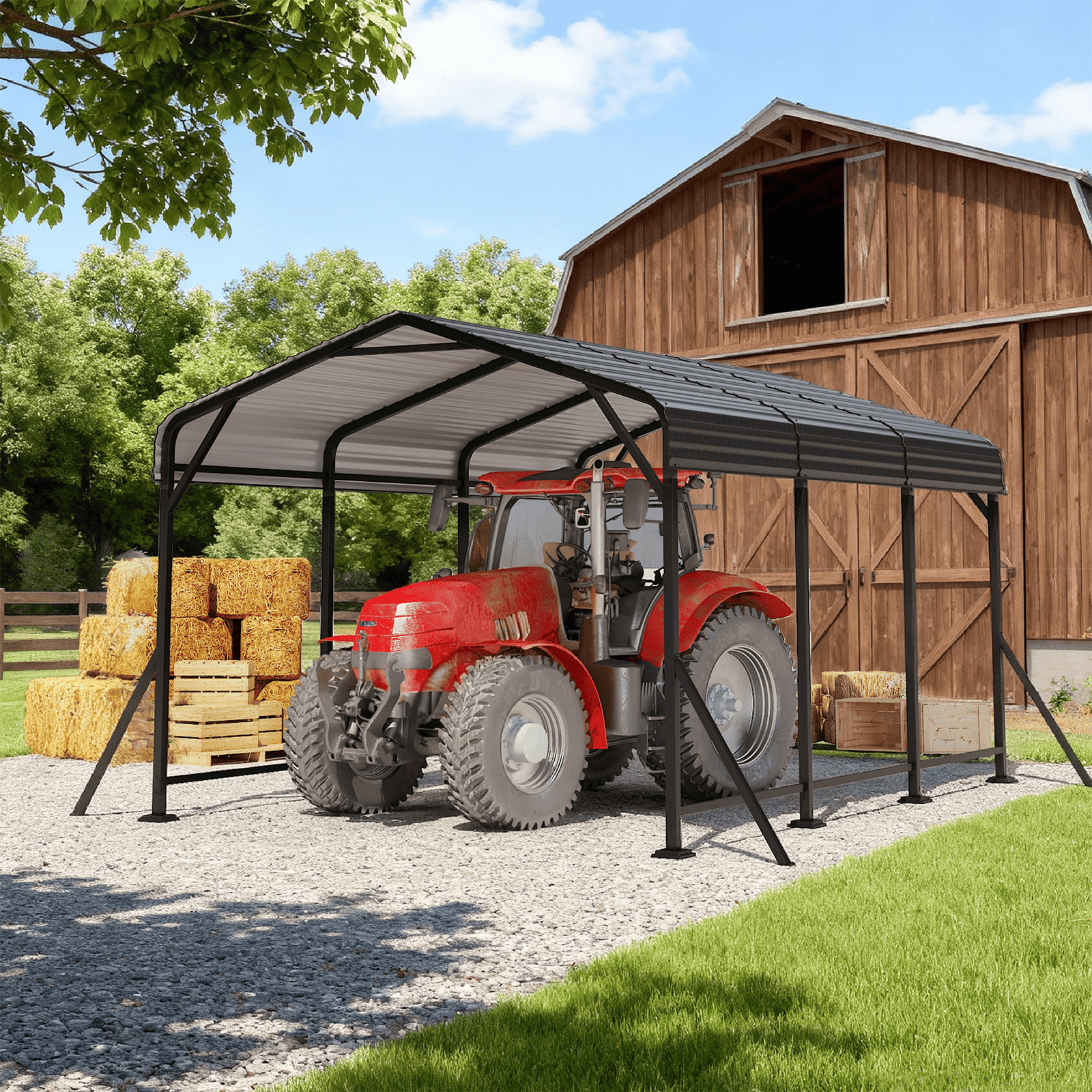 Hommow 10 x 15 ft Metal  Carport with Galvanized Steel Roof, Outdoor Carport Garage for Cars, Boats, and Tractors