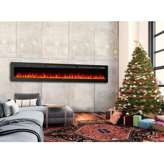 Hommow 100" Electric Fireplace Recessed and Wall Mounted,12 Flame Color Fireplace Heater Ideal for Family Room,Bedroom