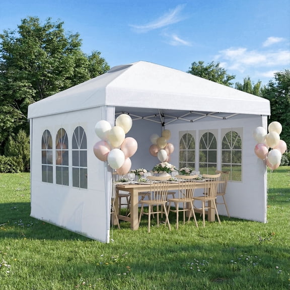 Hommow 10x10 Heavy Duty Pop Up Canopy Tent with 4 Removable Sidewalls, Waterproof UV50+with Mosquito Netting for Backyard, Party, Wedding & Commercial Use, White