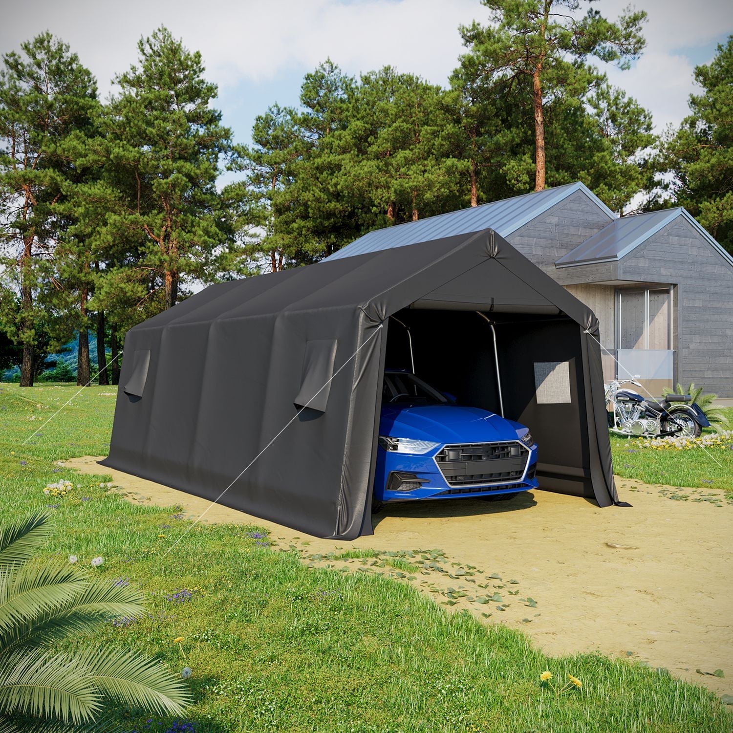 Hommow 11 x20 Heavy Duty Carport Portable Outdoor Storage Shelter Sides Car Port Garage Tent Canopy Walmart