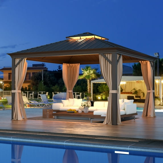 Hommow 12' x 12' Hardtop Gazebo Galvanized Steel Outdoor Canopy Aluminum Frame