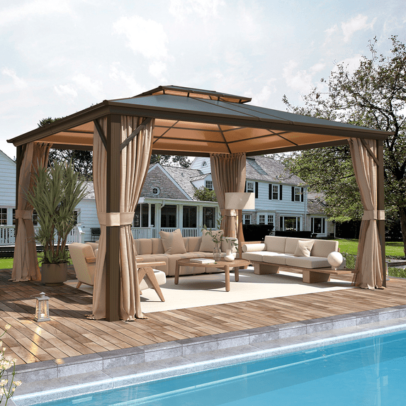 Hommow 12’ x 14’ Hardtop Gazebo, UV-Resistant Canopy with Durable Aluminum Frame