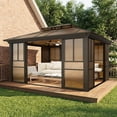 thumbnail image 1 of Hommow 12' x 14' Solarium Sunroom, Outdoor Hardtop Polycarbonate Roof Sun Room, Aluminum Frame Tiny House with Lockable Sliding Doors, 1 of 8