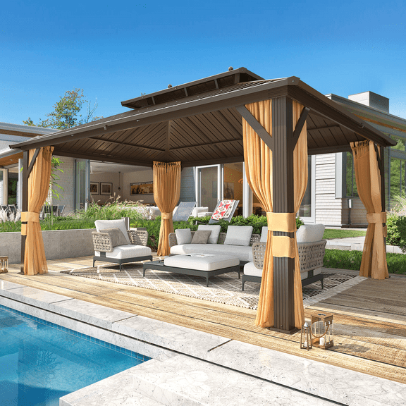 Hommow 12' x 16' Hardtop Gazebo Aluminum Frame Gazebo with Galvanized Steel Double Roof