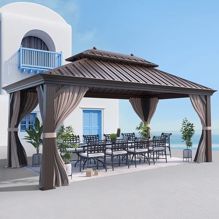 Hommow 12' x 16' Hardtop Gazebo Galvanized Steel Outdoor Canopy Aluminum Frame