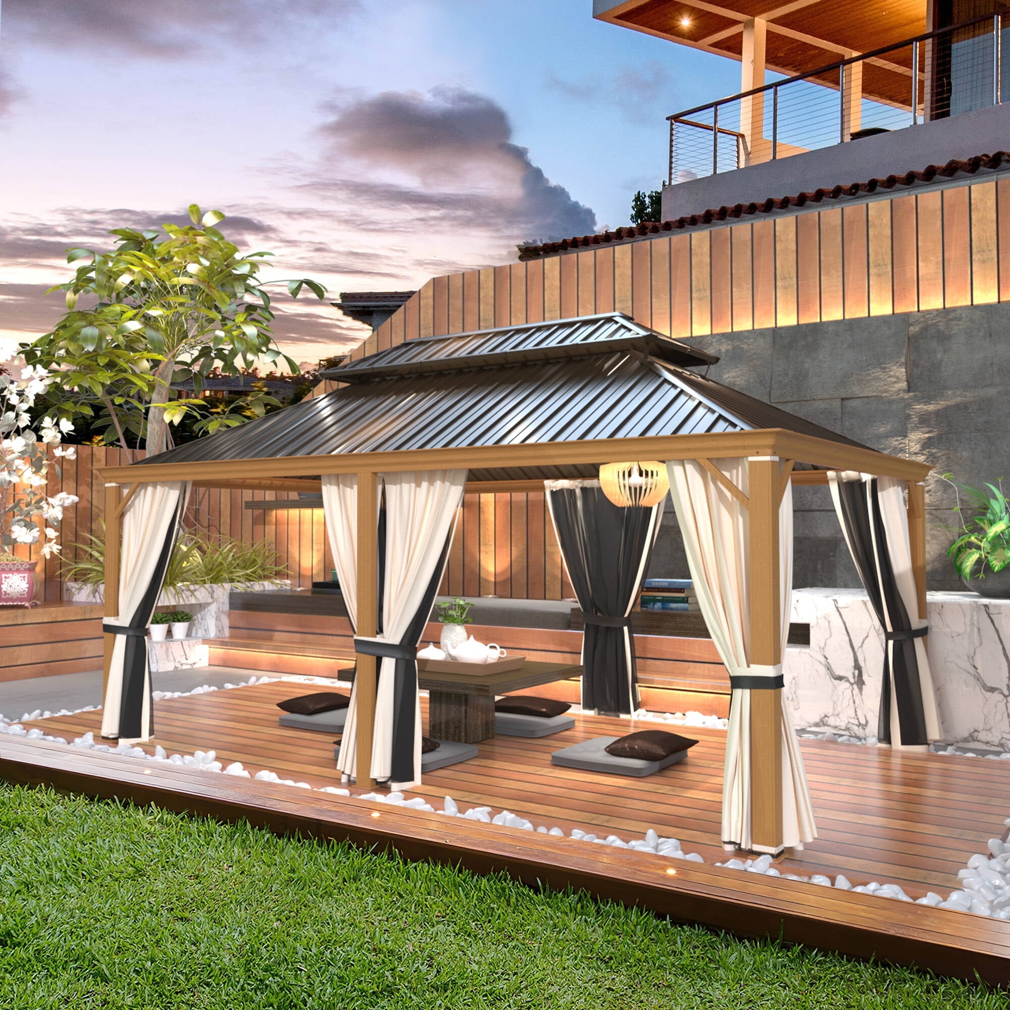12' x 18' Aluminum and Steel Hardtop Gazebo with Curtains