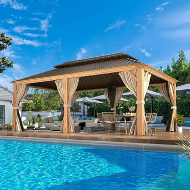 Hommow 12' x 20' Hardtop Gazebo Aluminum Frame Gazebo with Galvanized Steel Double Roof