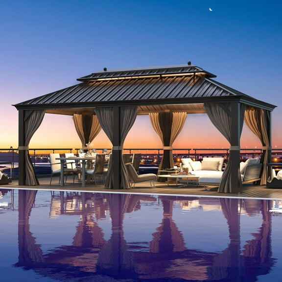 Hommow 12' x 20' Hardtop Gazebo Galvanized Steel Outdoor Canopy Aluminum Frame