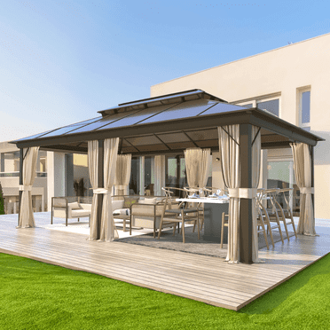 Hommow 12' x 20' Outdoor Patio Gazebo Hardtop Gazebo with Polycarbonate Double Roof for Garden, Patio, Lawns