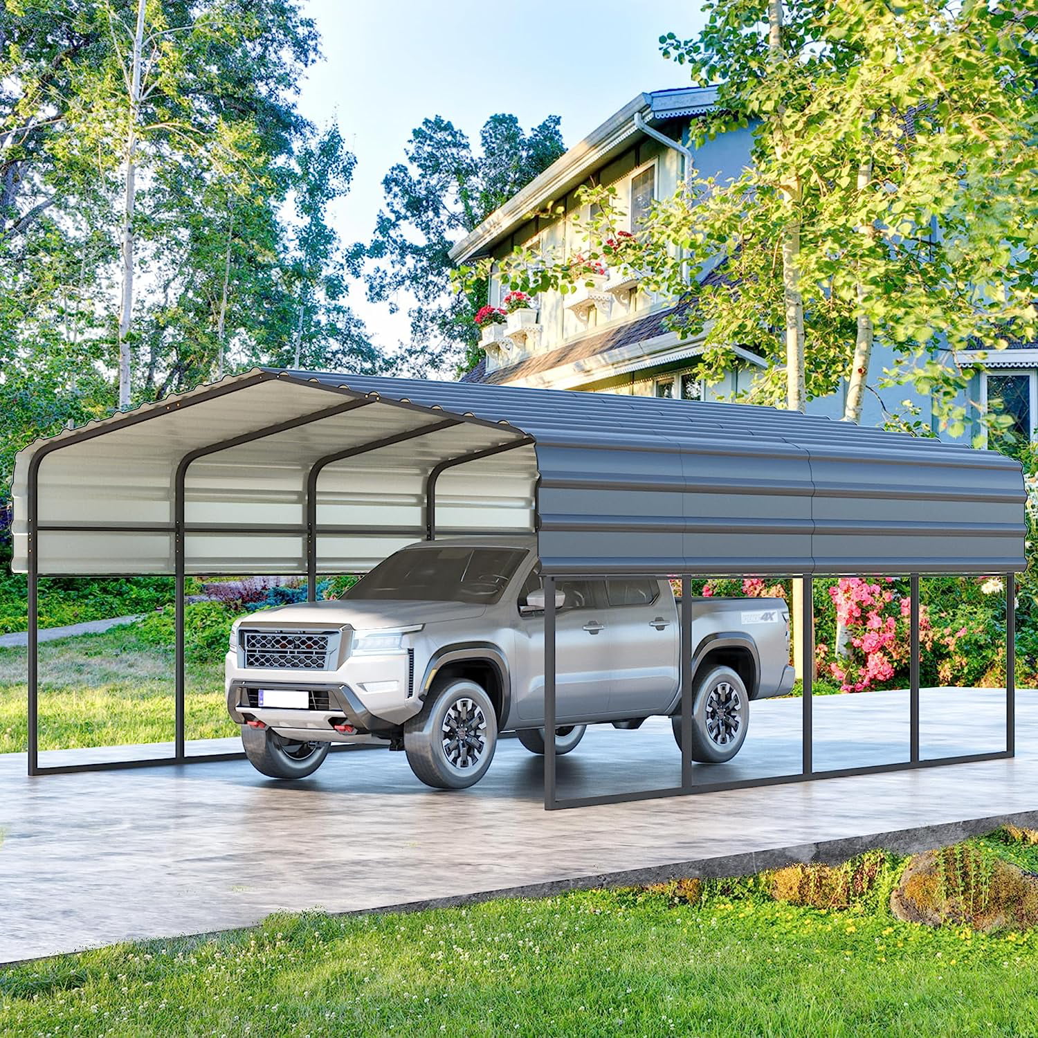 Hommow 12 x 20 ft Carport with Galvanized Steel Roof