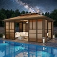 thumbnail image 1 of Hommow  12x16 Sunroom Gazebo, Polycarbonate Roof Outdoor Solarium with Sliding Door & Adjustable Window Panels, Enclosed Patio Sunroom with Mesh Screens, Aluminum Frame Backyard Enclosur, 1 of 8