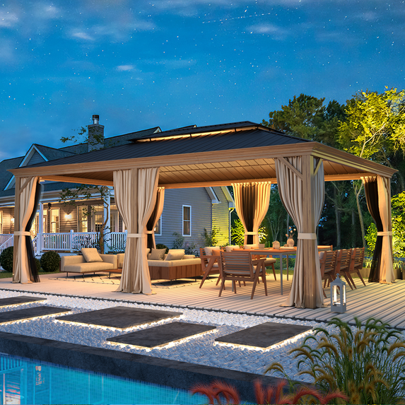 Hommow 14'x20' Hardtop Gazebo Aluminum Frame Gazebo with Galvanized Steel Double Roof
