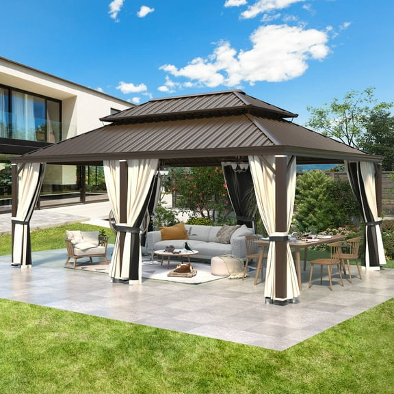 Hommow 14' x 20' Hardtop Gazebo with Steel Double Roof, Anti-Rust Coating Aluminum Frame Permanent Outdoor Waterproof Pavilion