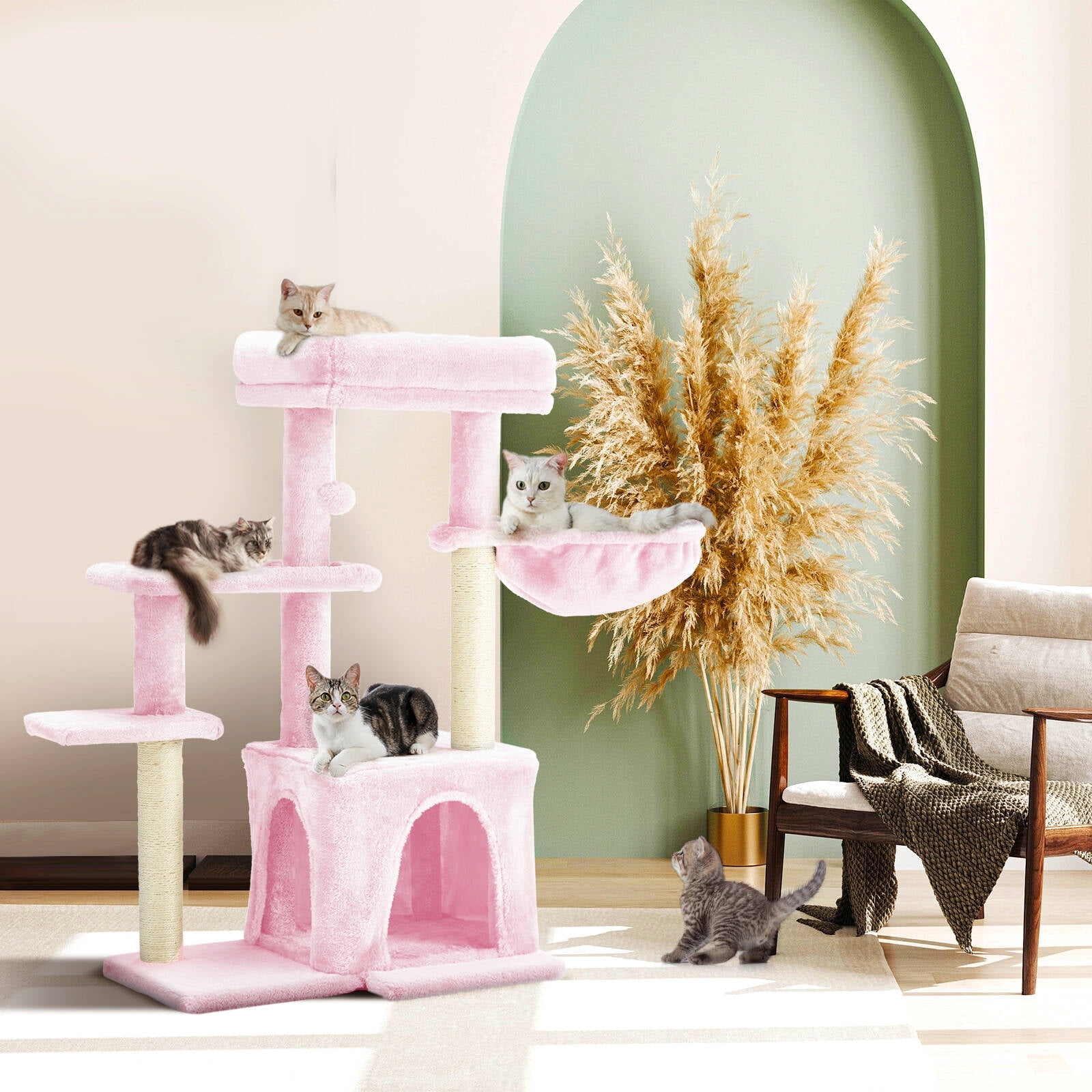 Hommow 33 Cat Tree Multi level Cat Tower for Indoor Cats with Scratching Posts Pink Walmart