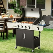 Hommow 4 Burner BBQ Propane Gas Grill,36000 BTU Stainless Steel with Stove and Side Table