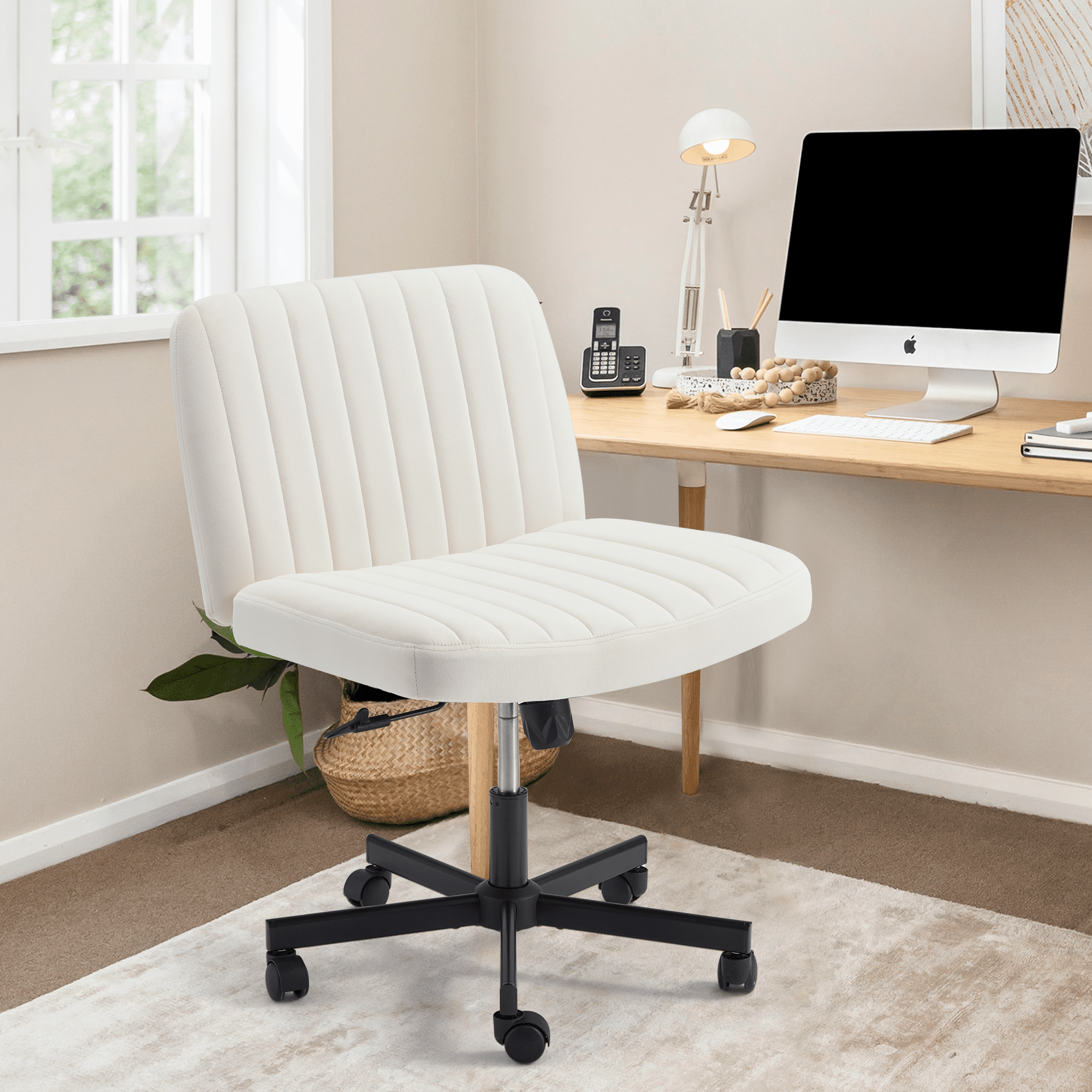 Hommow Armless Criss Cross Chair With Wheels, Height Adjustable Cross 