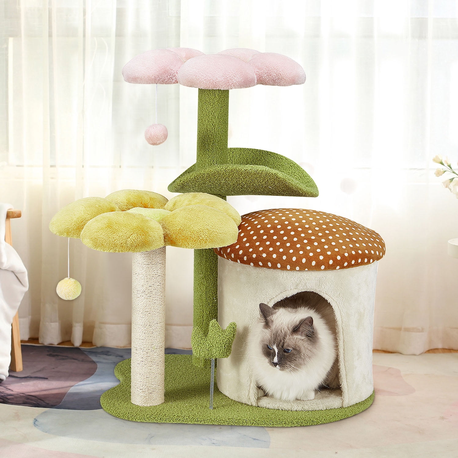 Hommow Flower Cat Tree, Cute Cat Tower with Scratching Post for Indoor