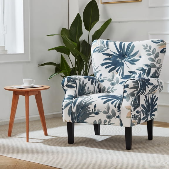 Hommow Mid Century Wingback Arm Chair,High Back Accent Chair,Blue Leaf