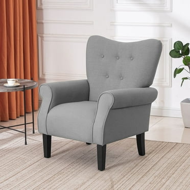 Hommow Mid Century Wingback Arm Chair,High Back Accent Chair,Gray