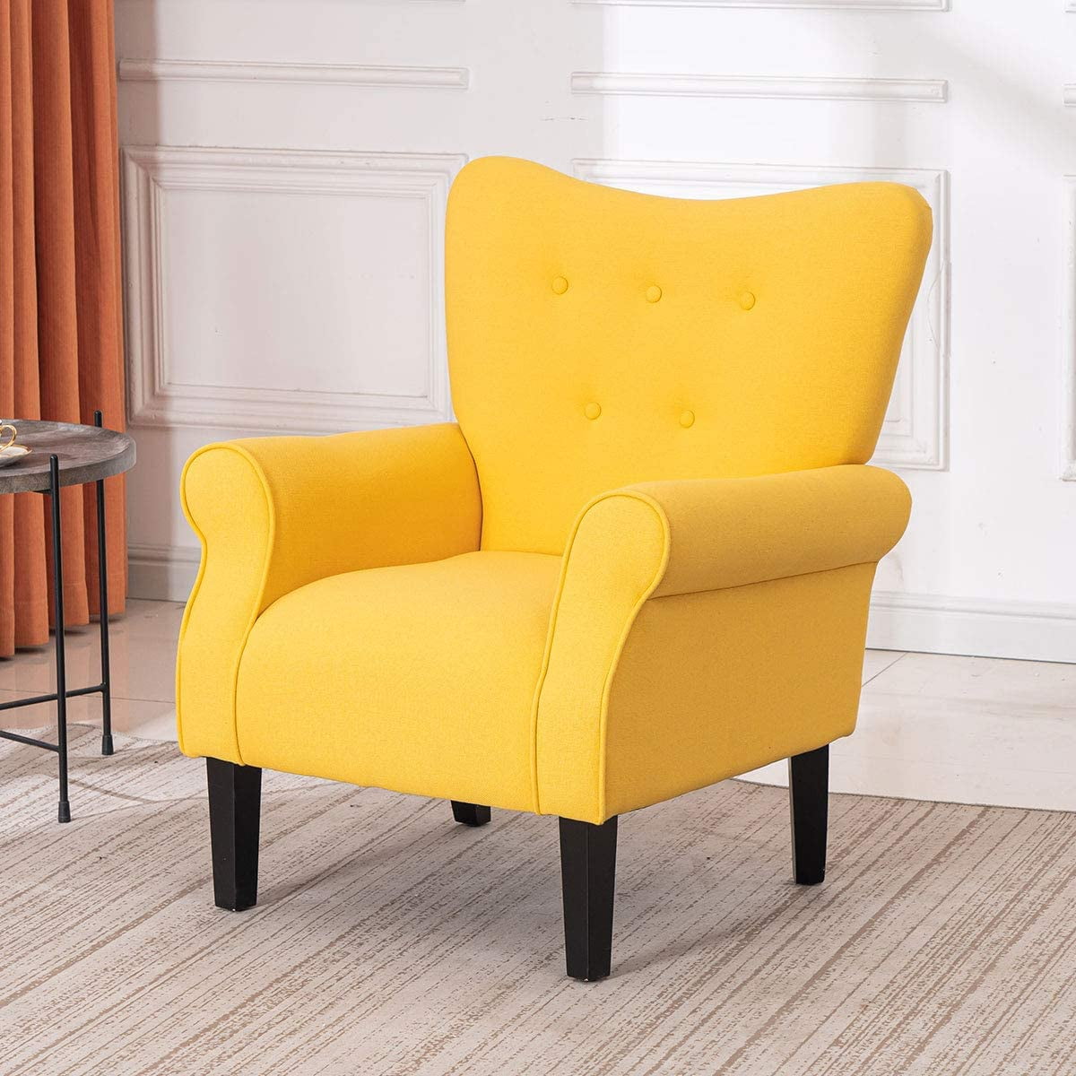 Hommow Mid Century Wingback Arm Chair,High Back Accent Chair,Yellow