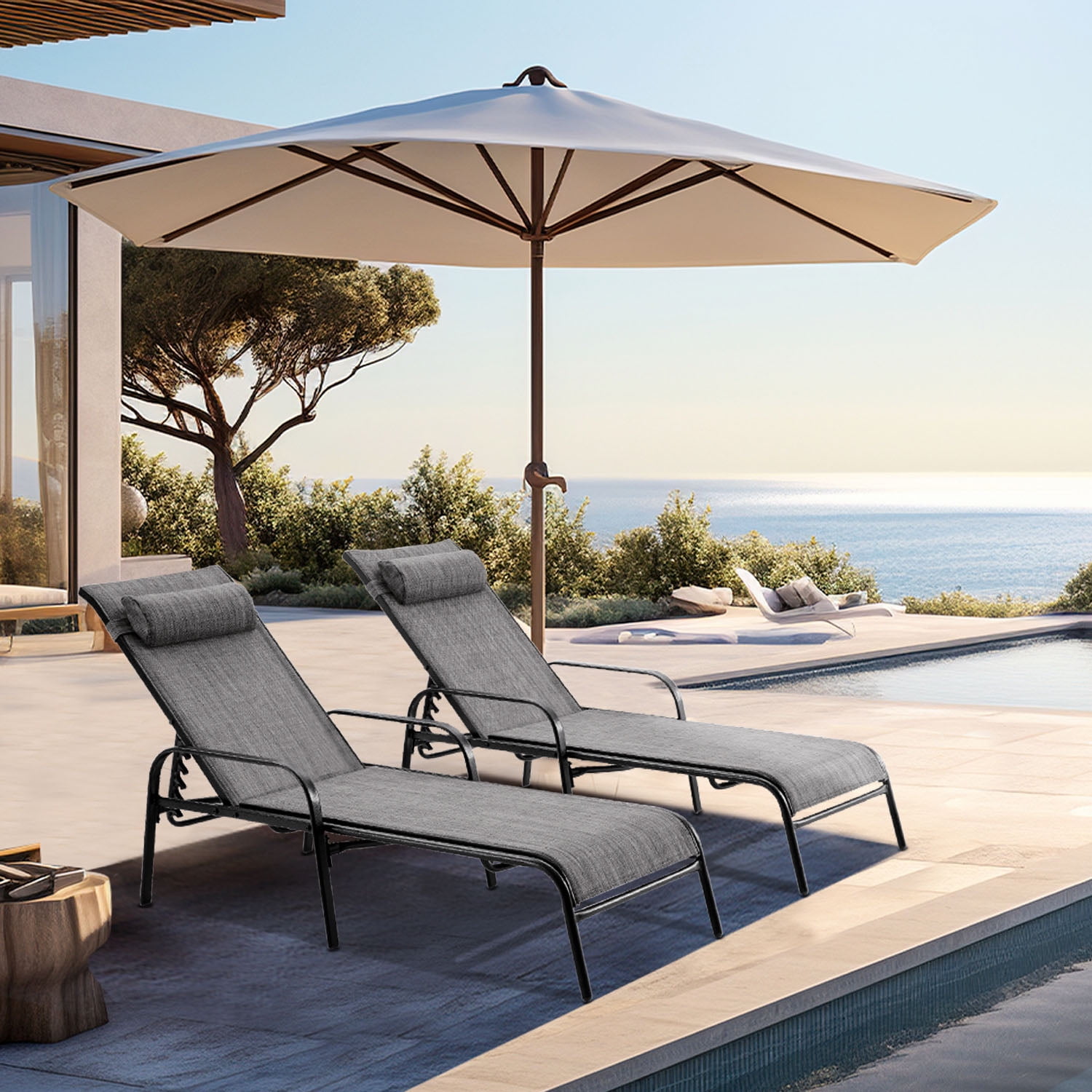 Hommow Outdoor Chaise Lounge Chair, Set of 2 Adjustable Patio Chaise